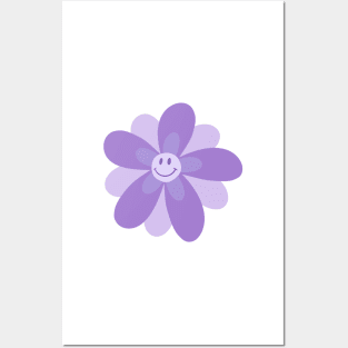 Bright and Cheerful Flower Smiley Face - digital lavender Posters and Art